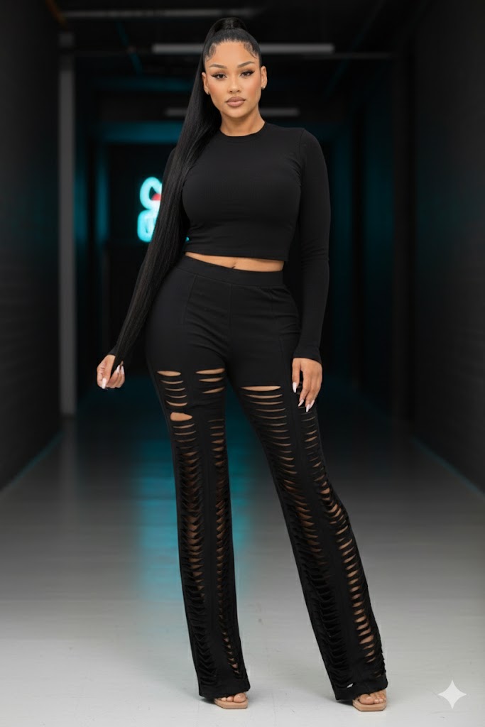 Laser Cut Flare Pants Set Wäre Rare