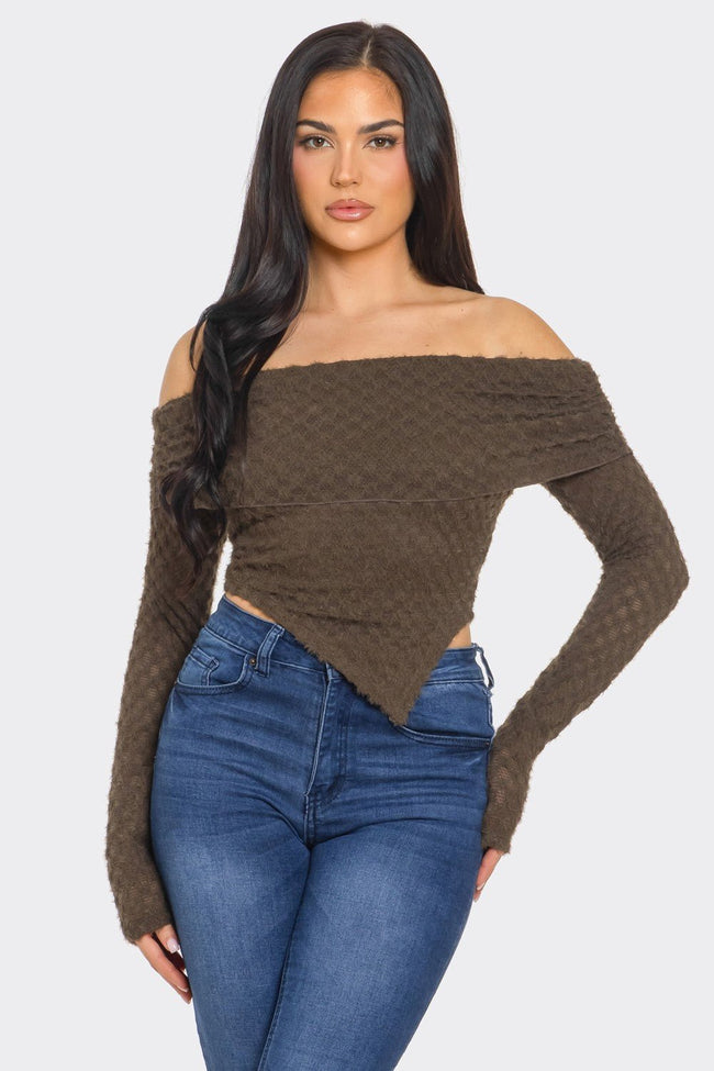 Leslie Off-Shoulder Asymmetric Long Sleeve Top – Stylish Women’s Blouse Blaire Shops