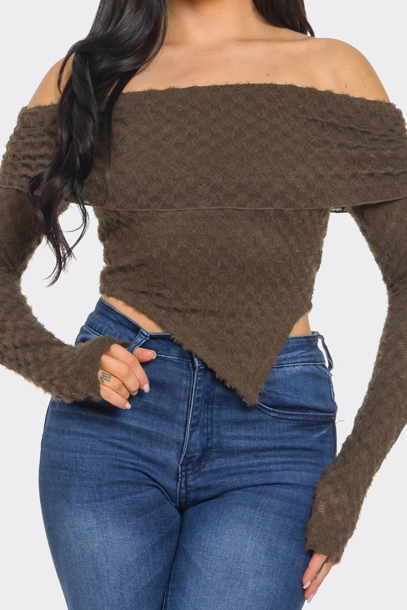 Leslie Off-Shoulder Asymmetric Long Sleeve Top – Stylish Women’s Blouse Blaire Shops