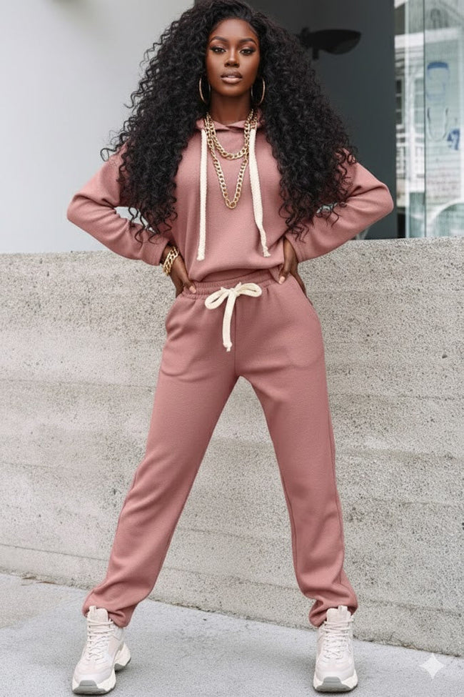 Solid Corduroy Lace Hoodie and Pants Set Wäre Rare Fashion