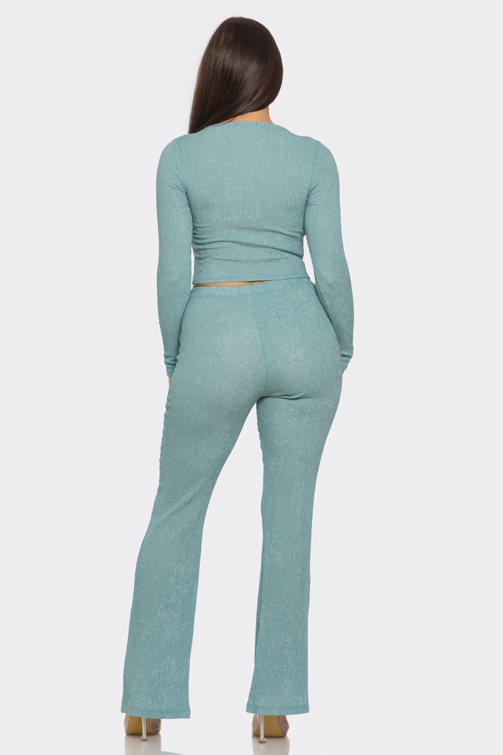Pleated Button Detail Slit Top & Pants Set – Women’s Two Piece Outfit Blaire Shops