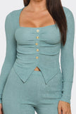 Pleated Button Detail Slit Top & Pants Set – Women’s Two Piece Outfit Blaire Shops
