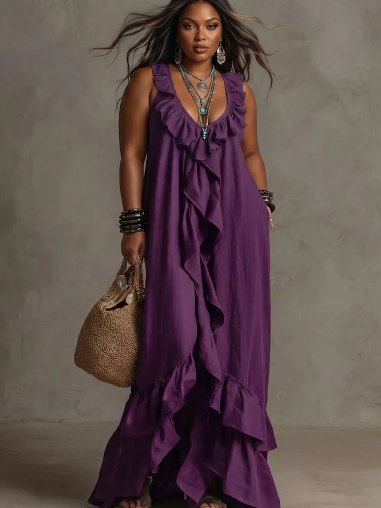 Ruffled Sleeveless Maxi Dress ware rare trend