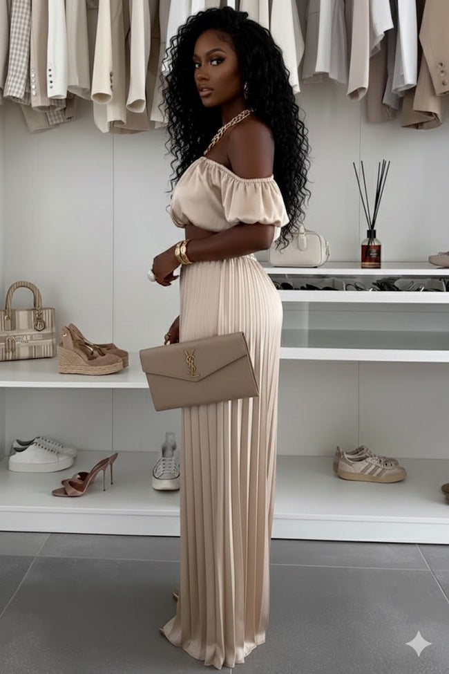 Off-Shoulder Top and Pleated Pants Set ware rare trend