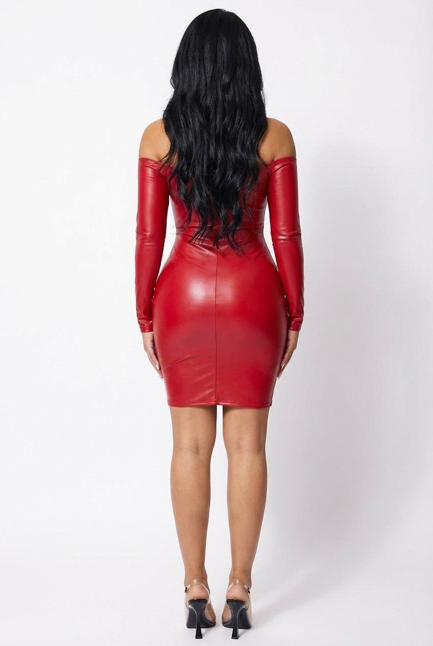Vegan Leather Off-the-Shoulder Lace-Up Dress Blaire Shops