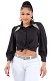 Pearl Collared Button Down Shirt Bella Moda Latina
