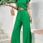 V-Neck Ruffle Hem Top and Slit Pants Set Wäre Rare