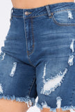 PLUS SIZE DISTRESSED SKINNY DENIM SHORTS - Wäre Rare
