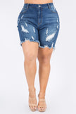 PLUS SIZE DISTRESSED SKINNY DENIM SHORTS - Wäre Rare