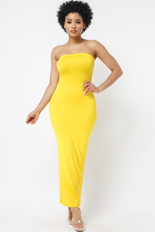 SOLID STRAP LESS DRESS WITH BACK SLIT - Wäre Rare