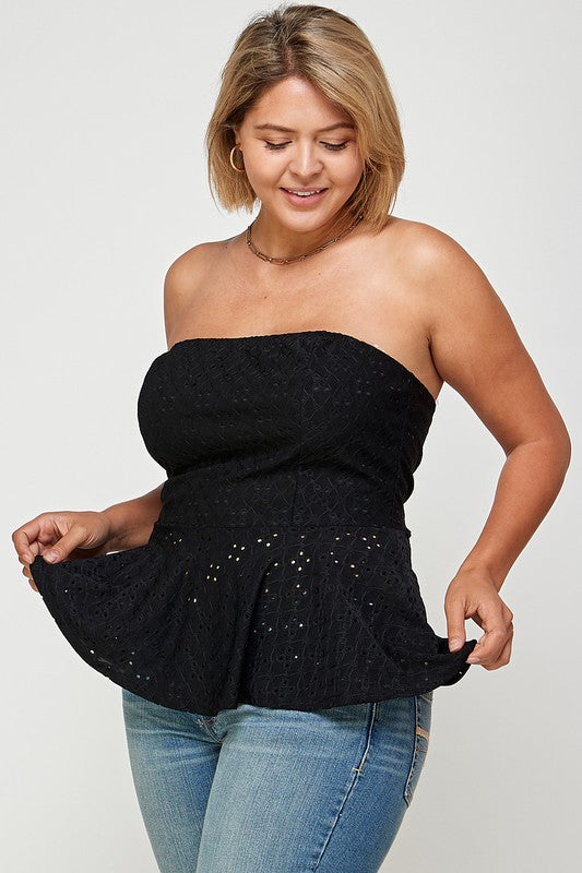 Eyelet Bandeau Peplum Top - Wäre Rare