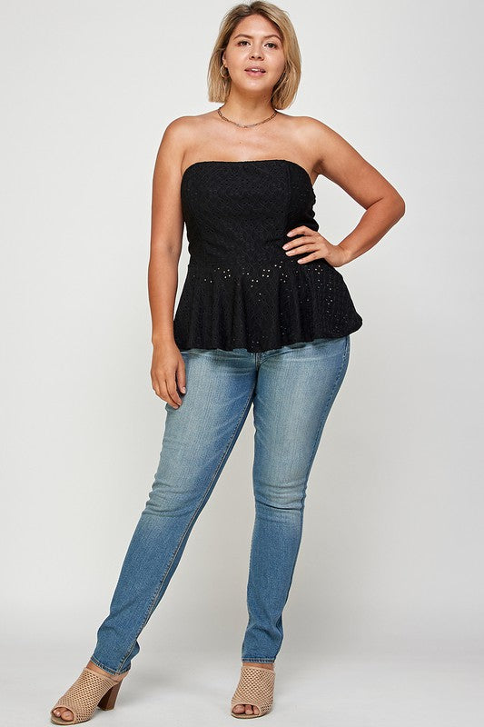 Eyelet Bandeau Peplum Top - Wäre Rare