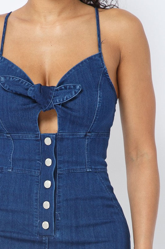 DENIM ROMPER WITH FRONT CUTOUT AND BUTTONS - Wäre Rare