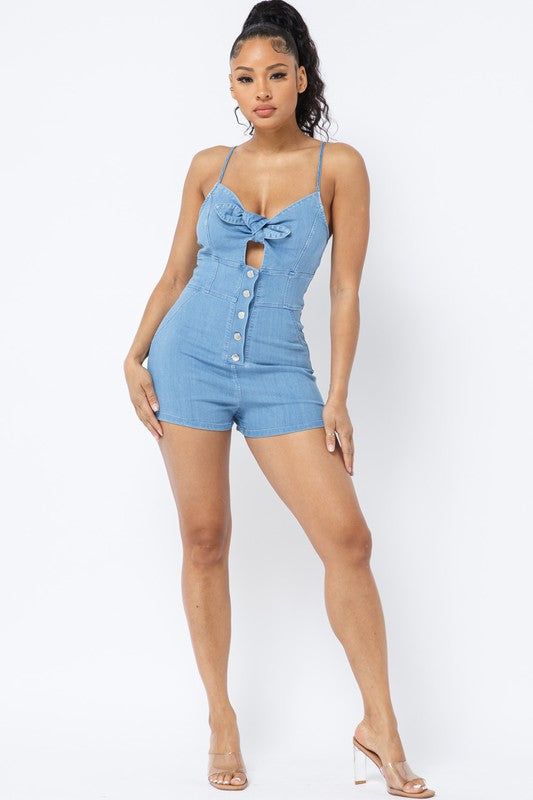 DENIM ROMPER WITH FRONT CUTOUT AND BUTTONS - Wäre Rare