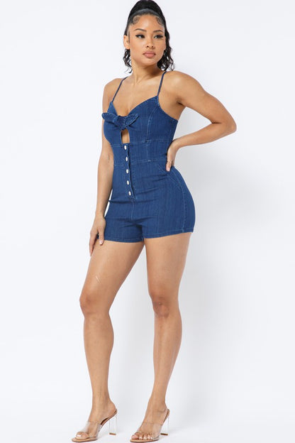 DENIM ROMPER WITH FRONT CUTOUT AND BUTTONS - Wäre Rare