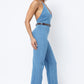 HALTER NECK TIE DENIM JUMPSUIT WITH BELT - Wäre Rare