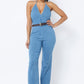 HALTER NECK TIE DENIM JUMPSUIT WITH BELT - Wäre Rare