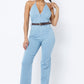 HALTER NECK TIE DENIM JUMPSUIT WITH BELT - Wäre Rare