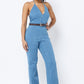 HALTER NECK TIE DENIM JUMPSUIT WITH BELT - Wäre Rare