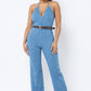 HALTER NECK TIE DENIM JUMPSUIT WITH BELT - Wäre Rare