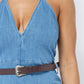 HALTER NECK TIE DENIM JUMPSUIT WITH BELT - Wäre Rare