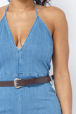 HALTER NECK TIE DENIM JUMPSUIT WITH BELT - Wäre Rare