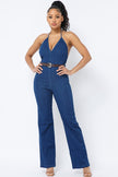 HALTER NECK TIE DENIM JUMPSUIT WITH BELT - Wäre Rare