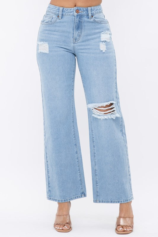 DISTRESS KNEE FLARED DENIM PANTS - Wäre Rare