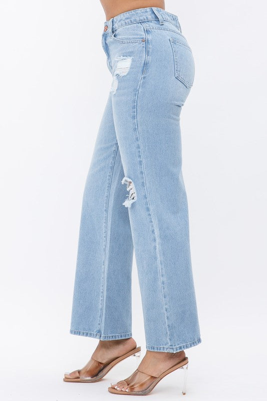 DISTRESS KNEE FLARED DENIM PANTS - Wäre Rare