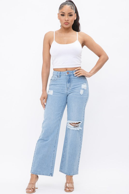 DISTRESS KNEE FLARED DENIM PANTS - Wäre Rare