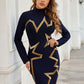 Mock Neck Glitter Geometric Mini Dress Wäre Rare Trend