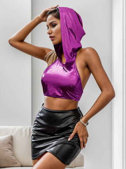BACKLESS HOODED CROPPED TANK