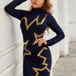 Mock Neck Glitter Geometric Mini Dress Wäre Rare Trend