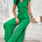 V-Neck Ruffle Hem Top and Slit Pants Set Wäre Rare
