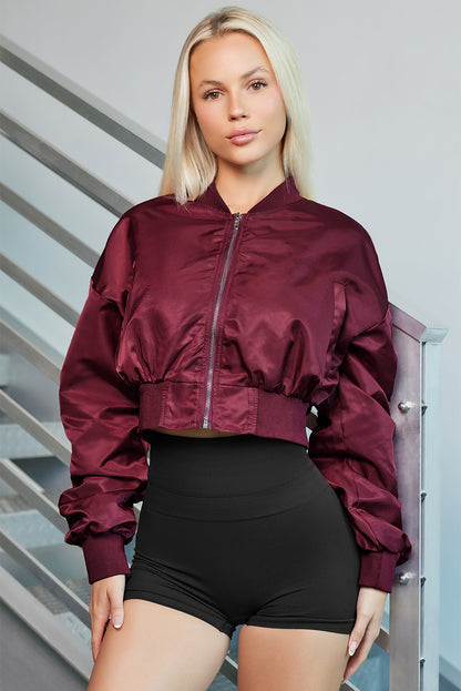 Zip-Up Ruched Cropped Jacket