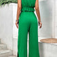 V-Neck Ruffle Hem Top and Slit Pants Set Wäre Rare