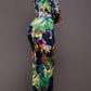 Printed Plunge Neck Leg Split Maxi Dress Wäre Rare Trend