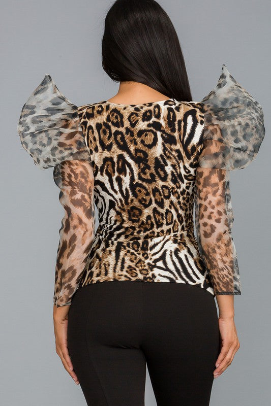 Animal Print Puff Sleeve Top - Wäre Rare