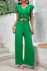V-Neck Ruffle Hem Top and Slit Pants Set Wäre Rare