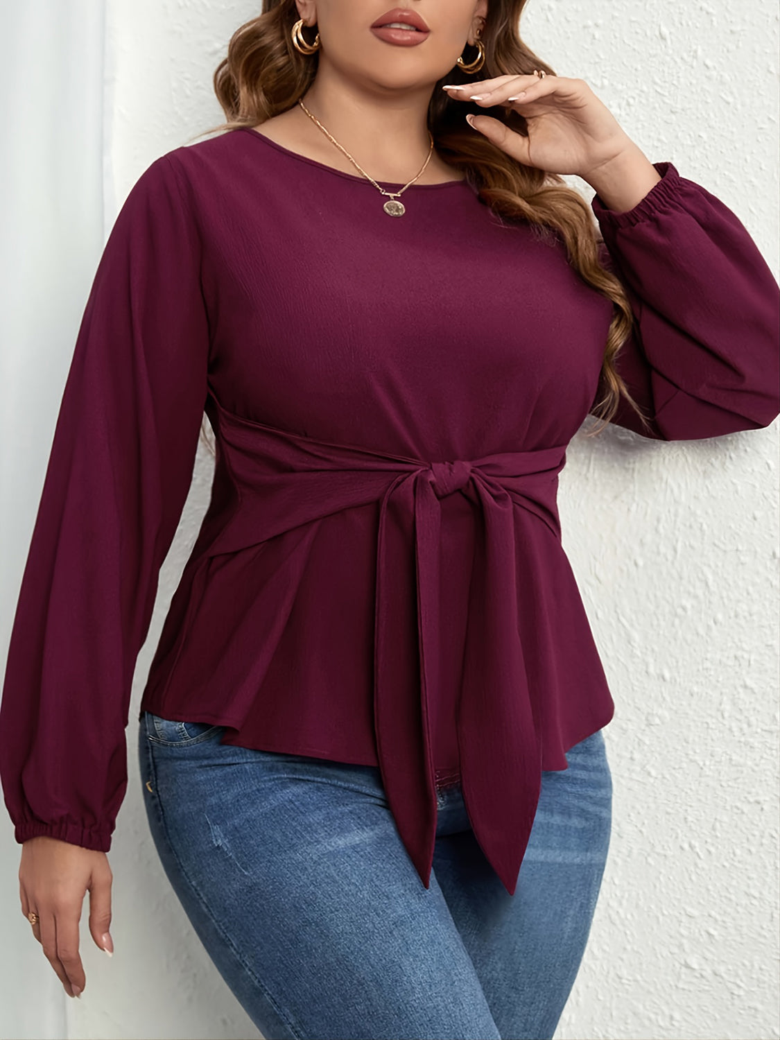 PLUS SIZE TIE FRONT BLOUSE