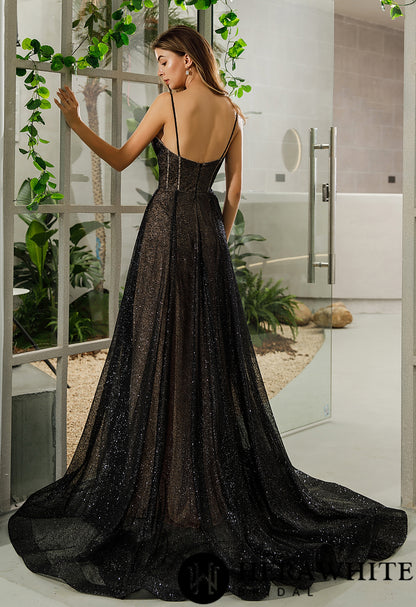 Romantic Black Glitter Tulle Corset Bridal Dress - Wäre Rare
