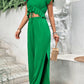 V-Neck Ruffle Hem Top and Slit Pants Set Wäre Rare