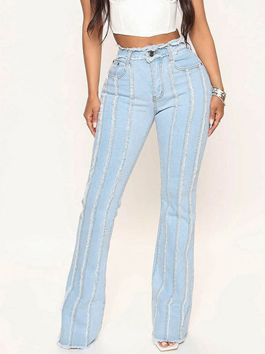 Striped Raw Hem Jeans Wäre Rare